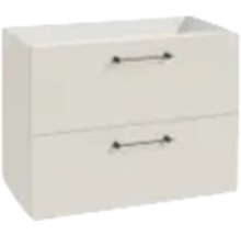 Weisser Waschtischunterschrank zur Wandmontage mit zwei Schubladen und Metallgriffen.