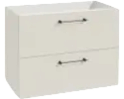 Weisser Waschtischunterschrank zur Wandmontage mit zwei Schubladen und Metallgriffen.