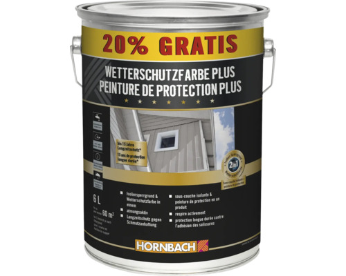 Hornbach Peinture de protection Plus, 2-en-1 sous-couche isolante et peinture de protection, seau de 6 litres pour environ 60 mètres carrés.