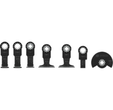 Lames Bosch Starlock pour outil multifonction : assortiment de lames plongeantes et segment pour le bois et les multi-matériaux.