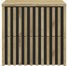 Façade d'armoire moderne avec lattes de bois verticales et structure en bois.