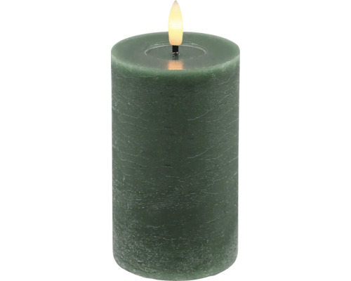Bougie LED rustique en cire avec flamme réaliste, vert foncé