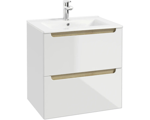Waschtischunterschrank mit 2 Schubladen STILLA BxHxT 60 x 60 x 45 cm Frontfarbe weiss glanz