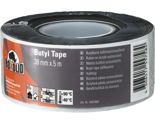 Ruban en butyle Roxolid autosoudant, 38 mm x 5 m, résistant aux températures de moins 40 à plus 90 degrés.