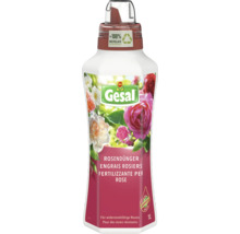Engrais rosiers Gesal pour des rosiers résistants en bouteille d'un litre composée à cent pour cent de matériaux recyclés.