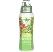 Engrais tomates et plantes aromatiques Gesal flacon de 500 millilitres en plastique 100 pour cent recyclé avec bouchon doseur.