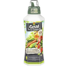 Engrais Gesal Bio pour fruits et légumes, végane, Compo Logo, bouteille de 1 litre en 100 pour cent de recyclat avec bouchon doseur.