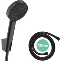 Ensemble de douchette noir avec support de douche et un flexible de douche de 125 centimètres.