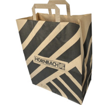 Papiertragetasche mit Henkeln, diagonalen Streifen und Hornbach Logo.