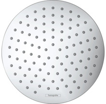 Rundes hansgrohe Kopfbrausen-Element mit zahlreichen Strahldüsen. hansgrohe Logo.