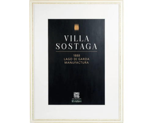 Bilderrahmen mit weissem Passepartout und schwarzem Kunstdruck Villa Sostaga, Lago di Garda, FSC-zertifiziert.