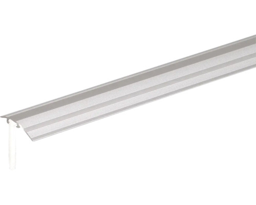 Silbernes Übergangsprofil aus Aluminium mit gerippter Oberfläche.