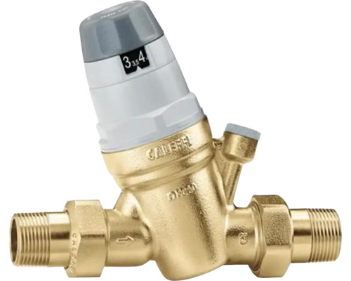 Caleffi Druckminderer aus Messing mit Einstellskala und Gewindeanschlüssen für die Wasserinstallation.