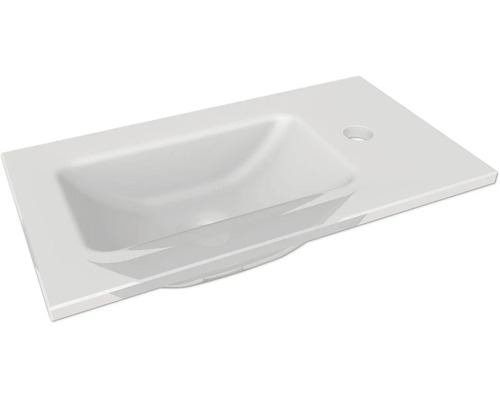 Lavabo pour meuble rectangulaire avec plage de dépose sur le côté droit et un perçage pour robinetterie.