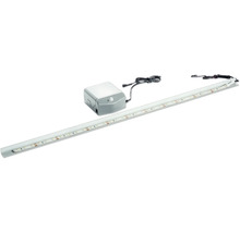 Kit de réglette LED avec bloc d alimentation et câble de raccordement pour armoires ou étagères.