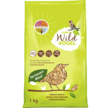Muesli pour terrasse pour oiseaux sauvages, 1 kilogramme, nourriture pour toute l année, sans coques, ambroisie contrôlée, ingrédients naturels.