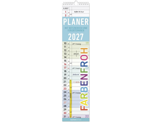 Wandkalender 2027 Planer mit Notizbereich und Ferienterminen ALPHA EDITION Logo