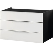 Meuble sous-vasque Fackelmann avec deux tiroirs, façade blanche et corps noir.