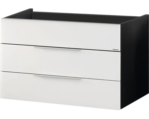 Meuble sous-vasque Fackelmann avec deux tiroirs, façade blanche et corps noir.