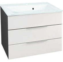 Meuble sous-vasque avec trois tiroirs et lavabo intégré.