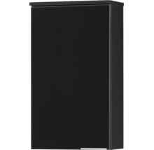 Armoire murale noire avec une porte et une petite poignée argentée.
