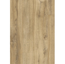 Revêtement de sol stratifié décor chêne avec surface en bois structuré et nœuds visibles.