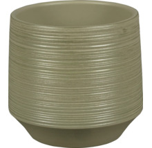 Cache-pot en céramique beige avec texture striée horizontale.