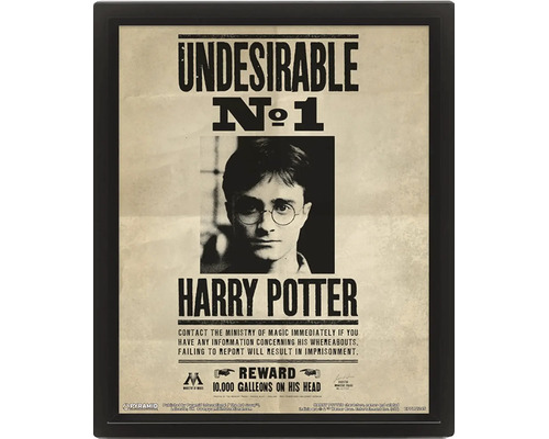 Poster encadré Harry Potter Undesirable Numéro 1 au style vintage avec cadre noir.