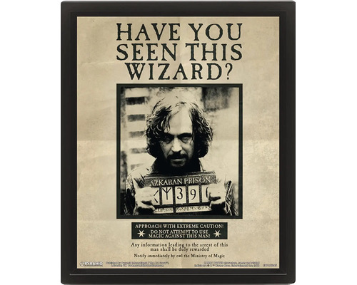 Affiche Harry Potter Sirius Black Have You Seen This Wizard avec cadre noir