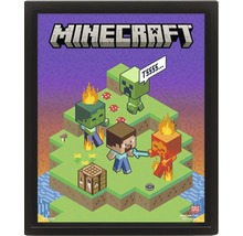 Tableau mural Minecraft encadré avec Steve, Creeper, Zombie et table de craft en style pixel