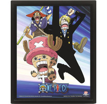 Poster tridimensionnel One Piece avec les personnages Usopp, Sanji et Chopper dans un cadre noir.