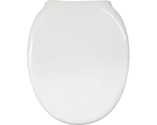 Abattant de WC avec couvercle blanc, forme ovale, surface lisse.