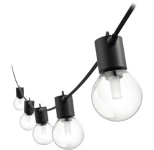 Guirlande lumineuse avec ampoules rondes sur un câble noir pour l'éclairage intérieur et extérieur.