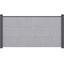 Élément de clôture brise-vue avec panneaux aspect béton et cadre anthracite.