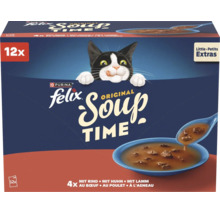 Boîte de nourriture pour chats Purina Felix Original Soup Time, 12 sachets au bœuf, poulet et agneau.