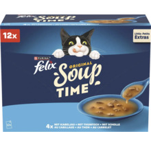 Purina Felix Original Soup Time Little Petits Extras Katzenfutter Multipack mit 12 Portionen Kabeljau, Thunfisch und Scholle.