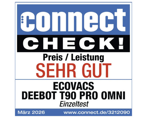 Testurteil sehr gut für Preis-Leistung für Ecovacs Deebot T90 Pro Omni von Connect Check, März 2026.