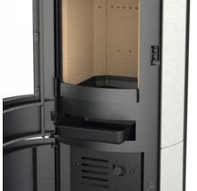 Kaminofen Thermia Cumulus Omega XL V3L Kalkstein weiss 7 kW mit Holzfach