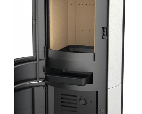 Kaminofen Thermia Cumulus Omega XL V3L Kalkstein weiss 7 kW mit Holzfach