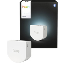 Interrupteur marche-arrêt filaire Philips Hue, 1 canal, module domotique blanc avec connexion Bluetooth et Philips Hue Logo.