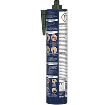 Silicone sanitaire en cartouche de 280 millilitres avec buse, Henkel Logo, avertissements et instructions d utilisation pour salle de bains.