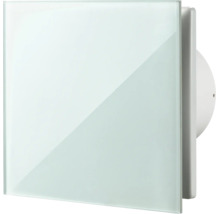 Quadratischer Kleinraumventilator mit weißer Glasfront für Badezimmer und Toilette.