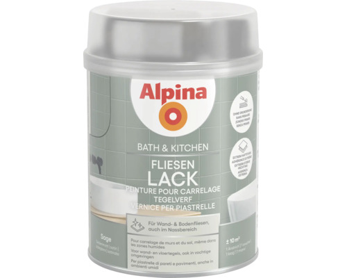 Pot de peinture pour carrelage cuisine et bain Alpina en Sage, satiné, pour carrelages muraux et de sol, sans primaire.