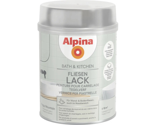Peinture carrelage Alpina Bath und Kitchen Foggy Mountain, satinée, pour murs et sols en zones humides, sans primaire, 10 mètres carrés.