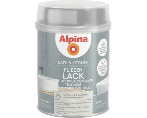 Alpina peinture pour carrelage Bath et Kitchen pour carrelage mural et de sol dans la teinte North Sea aspect satiné, sans primaire, adhérence extrême.
