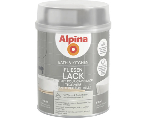 Peinture pour carrelage Alpina Bain et Cuisine satiné Granite pour carrelage mural et de sol en zones humides sans sous-couche à adhérence extrême.