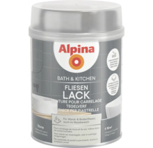 Peinture carrelage Alpina Cuisine et Bain pour murs et sols, coloris Stone, aspect satiné, couvre environ 10 mètres carrés.
