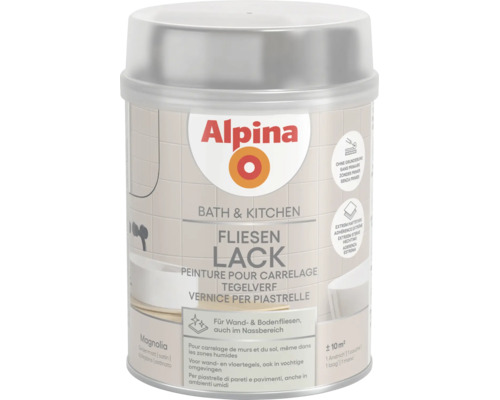 Peinture carrelage Alpina Bath & Kitchen pour murs et sols, Magnolia, satiné, environ 10 mètres carrés de rendement.