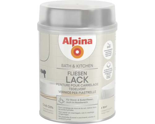 Alpina Bath and Kitchen peinture pour carrelage Chalk Cliffs satiné, pour carrelage mural et de sol en zone humide, sans primaire, environ 10 mètres carrés.