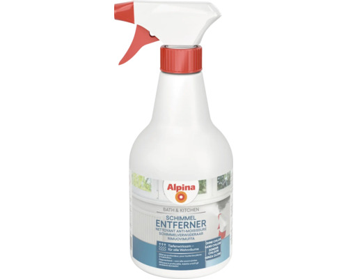 Nettoyant anti-moisissure Alpina pour salle de bain et cuisine, sans chlore, en flacon pulvérisateur blanc.